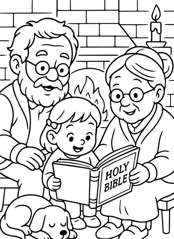 tô màu ông bà đang ngồi kể chuyện