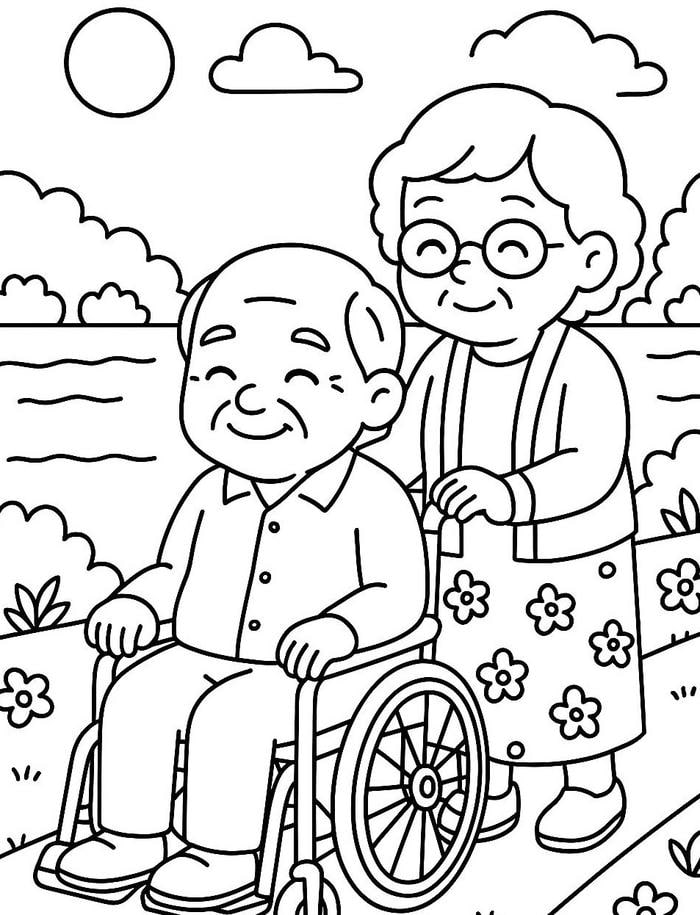 tranh tô màu bà và ông