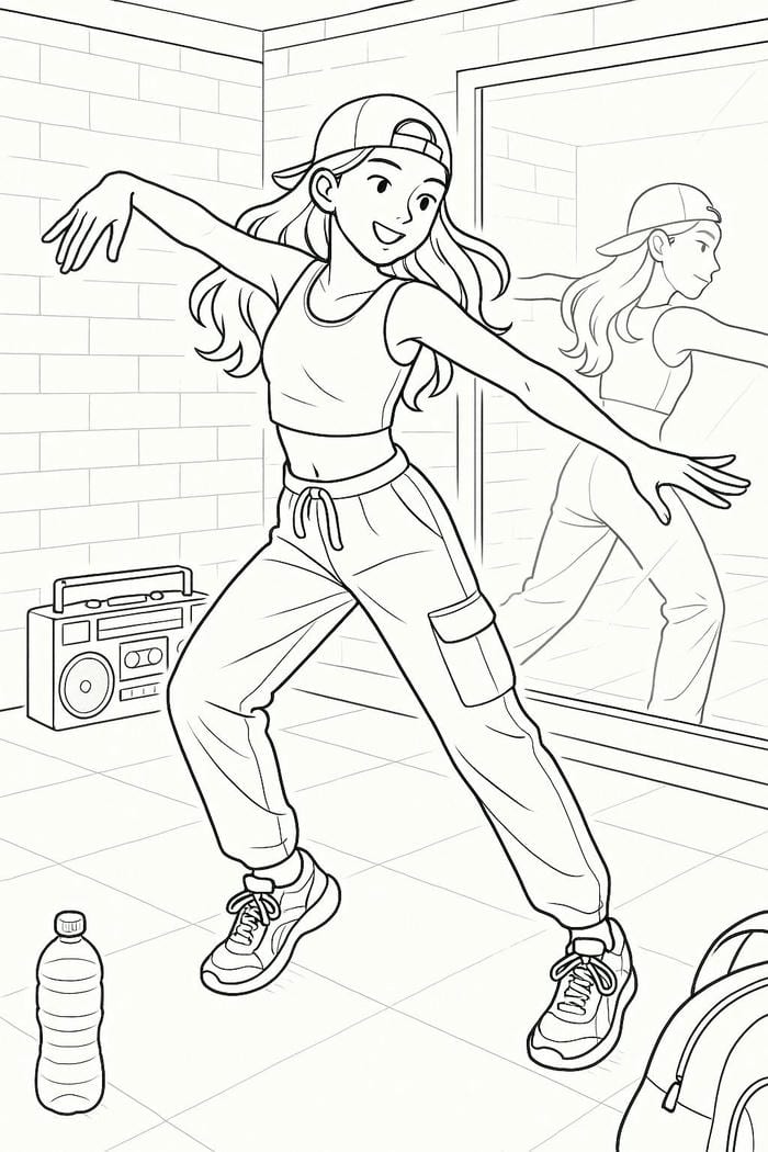 tranh tô màu bạn gái đang tập nhảy