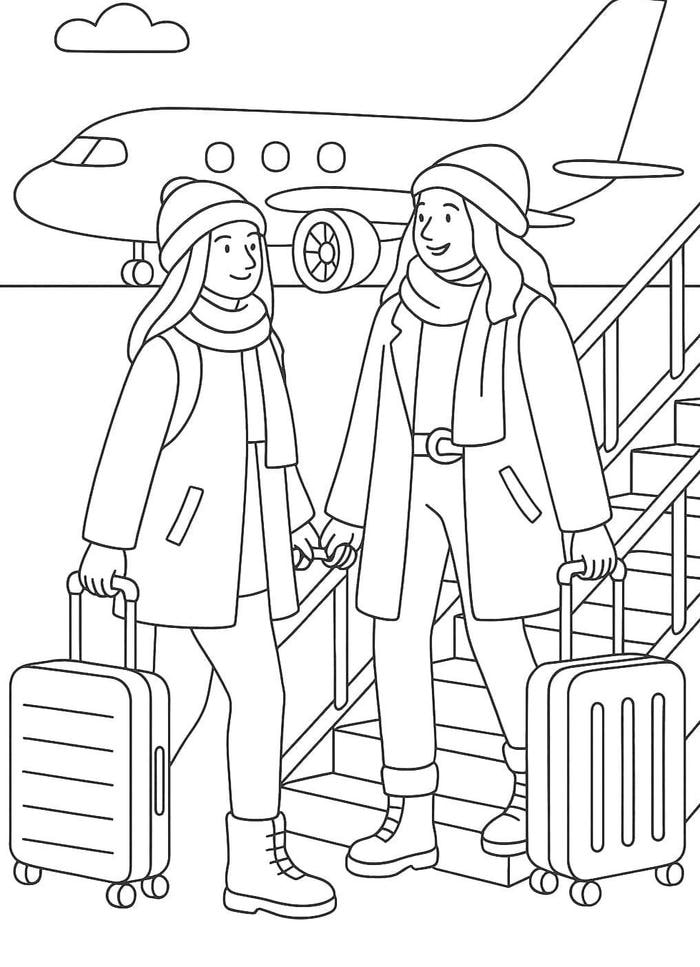 tranh tô màu bạn gái đi du lịch