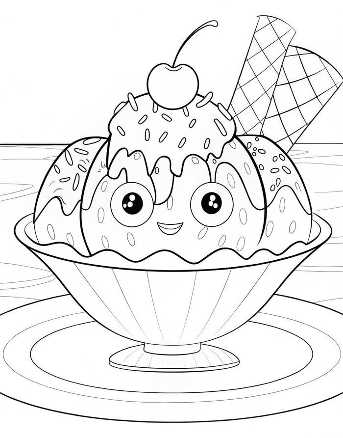 tranh tô màu bát kem ngon miệng