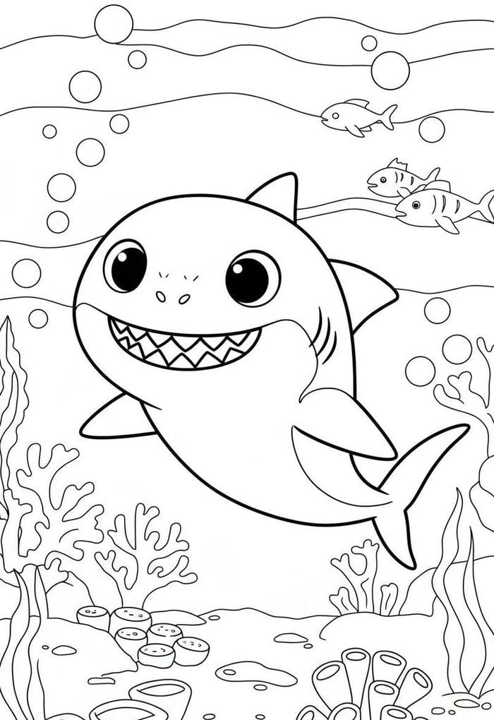 tranh tô màu cá mập nhe răng