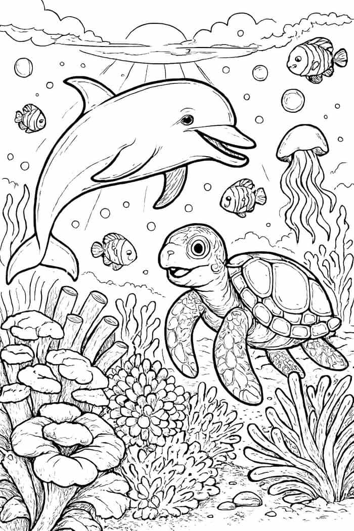 tranh tô màu cá nhỏ dưới nước