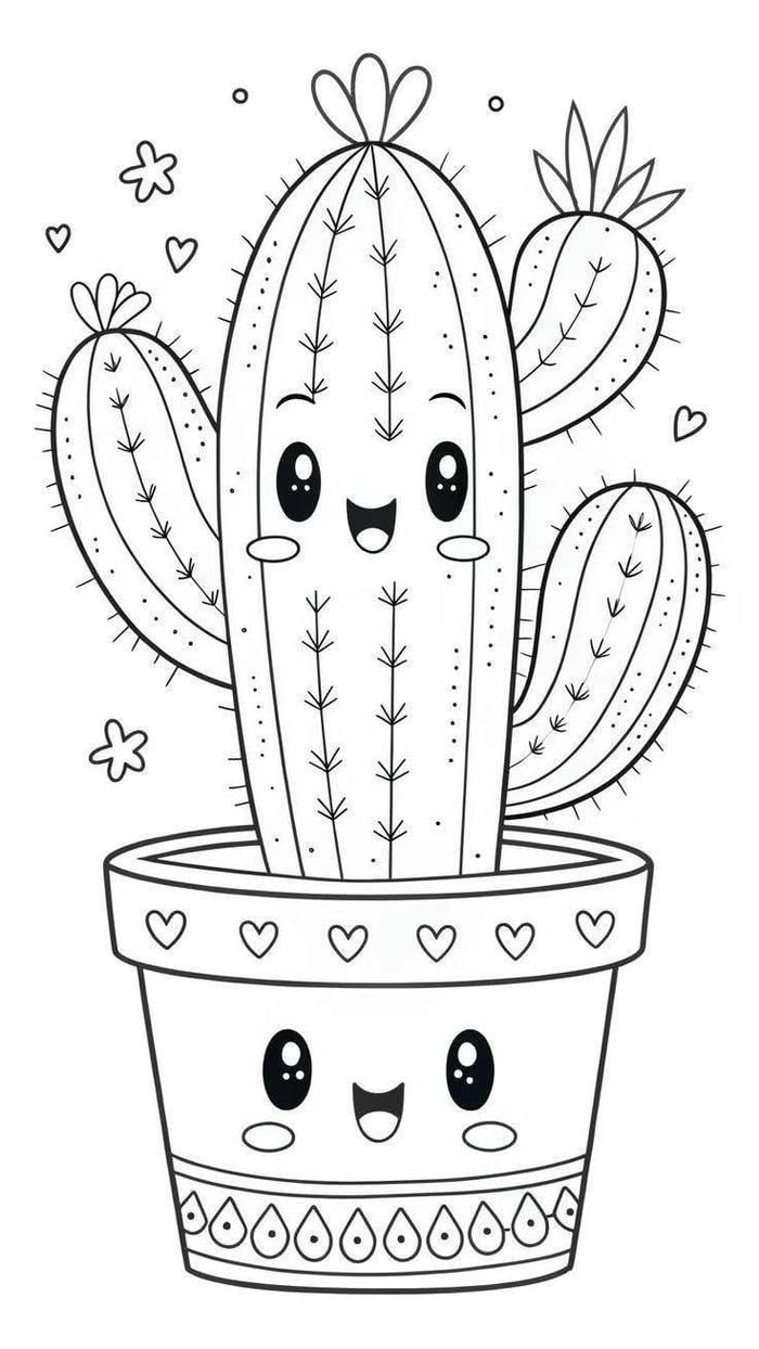 tranh tô màu cây xương rồng cho bé 5-6 tuổi