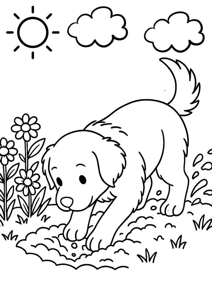 tranh tô màu chó đang đào đất