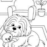 tranh tô màu chó ôm gấu