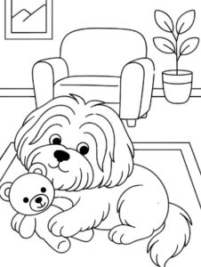 tranh tô màu chó ôm gấu