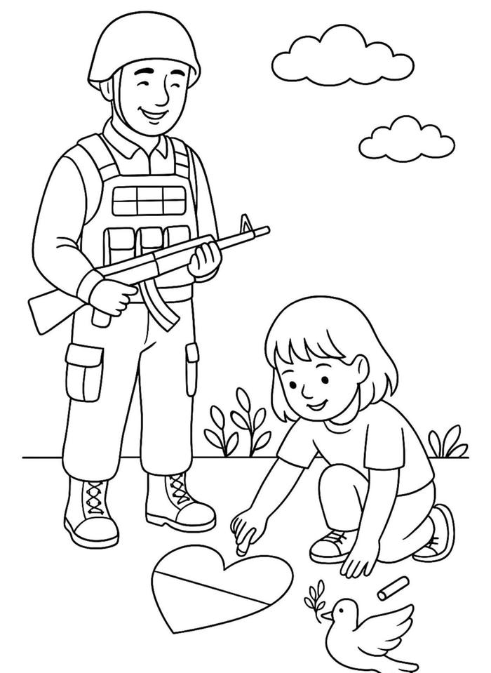 tranh tô màu chú bộ đội cho bé học