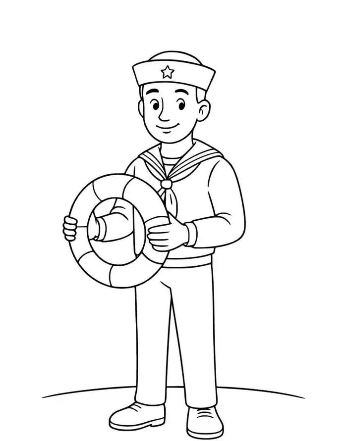 tranh tô màu chú bộ đội hải quân cầm phao