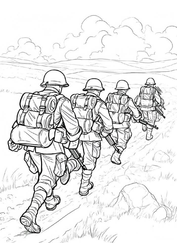 tranh tô màu chú bộ đội hành quân