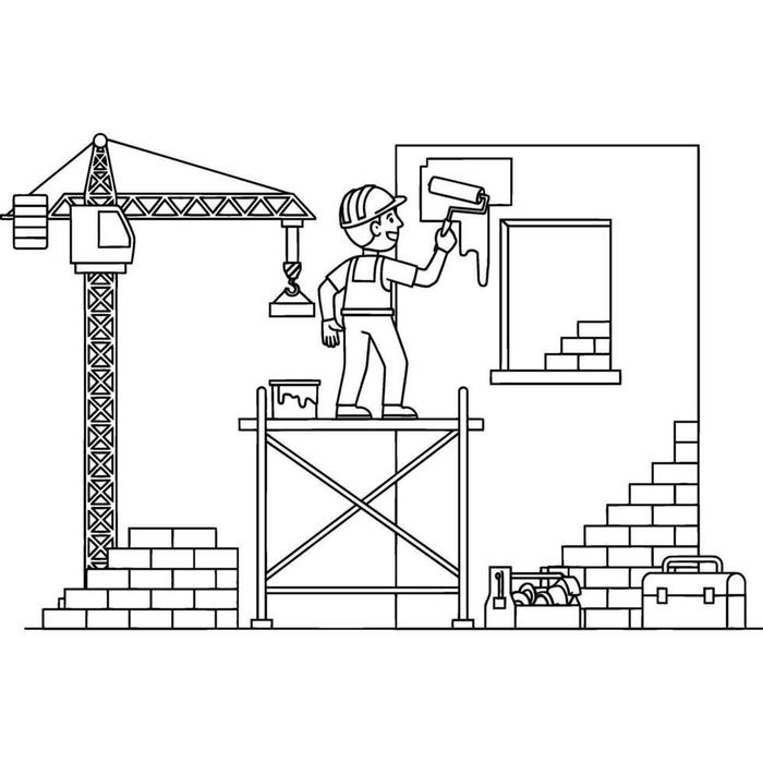 tranh tô màu chú thợ sơn đang lăn sơn tường