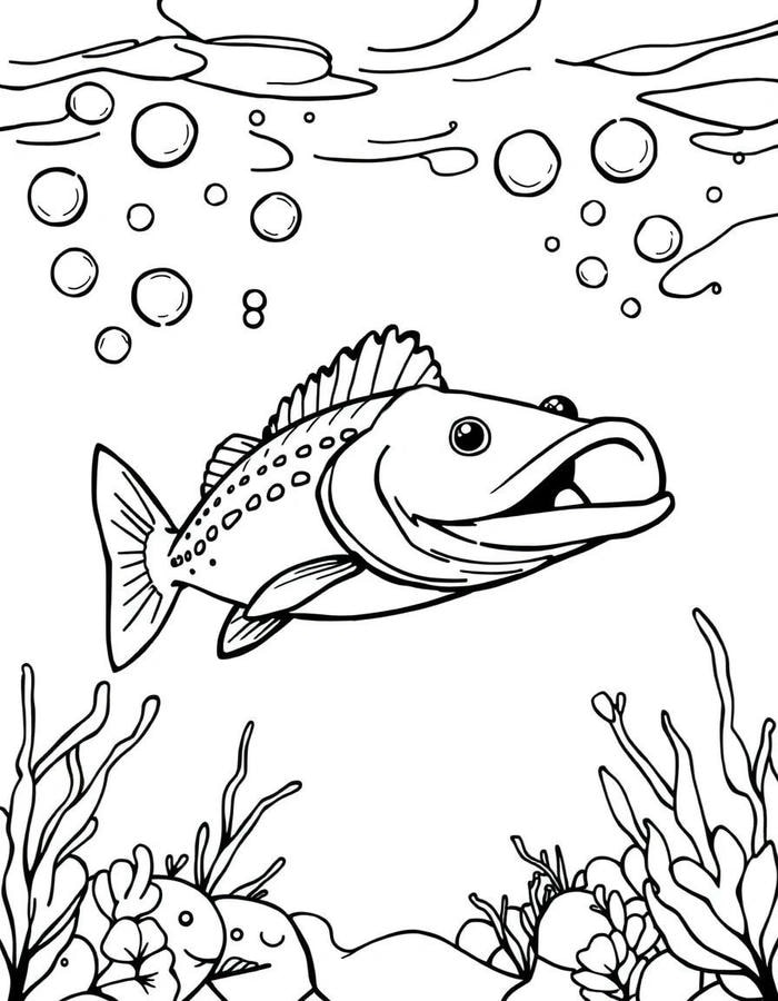 tranh tô màu con cá miệng dài