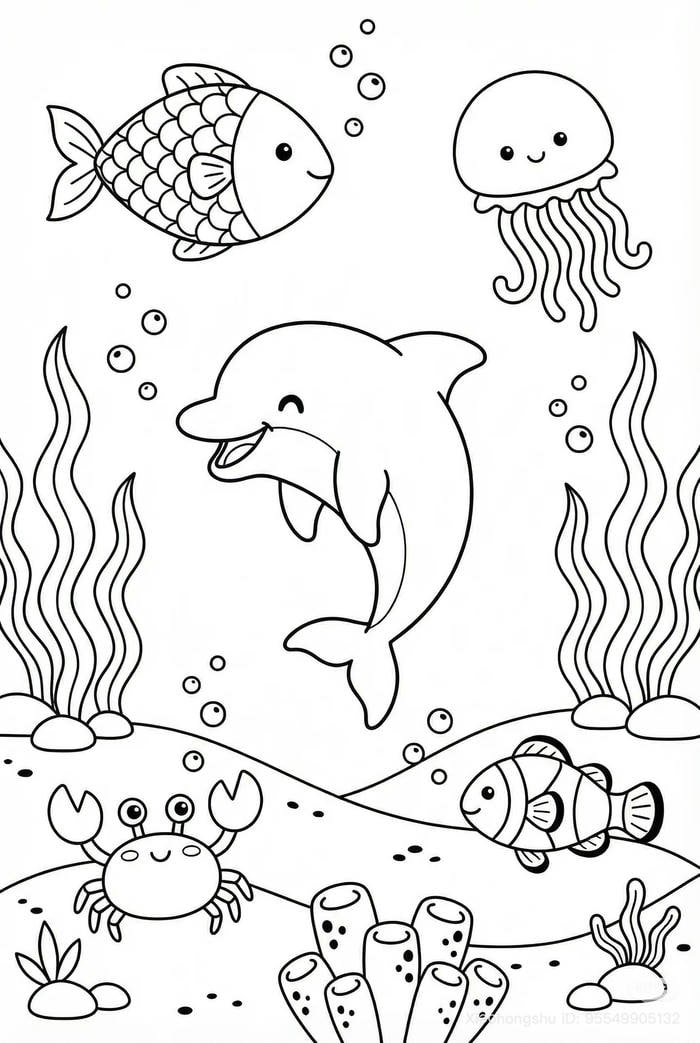 tranh tô màu con cá và sinh vật khác