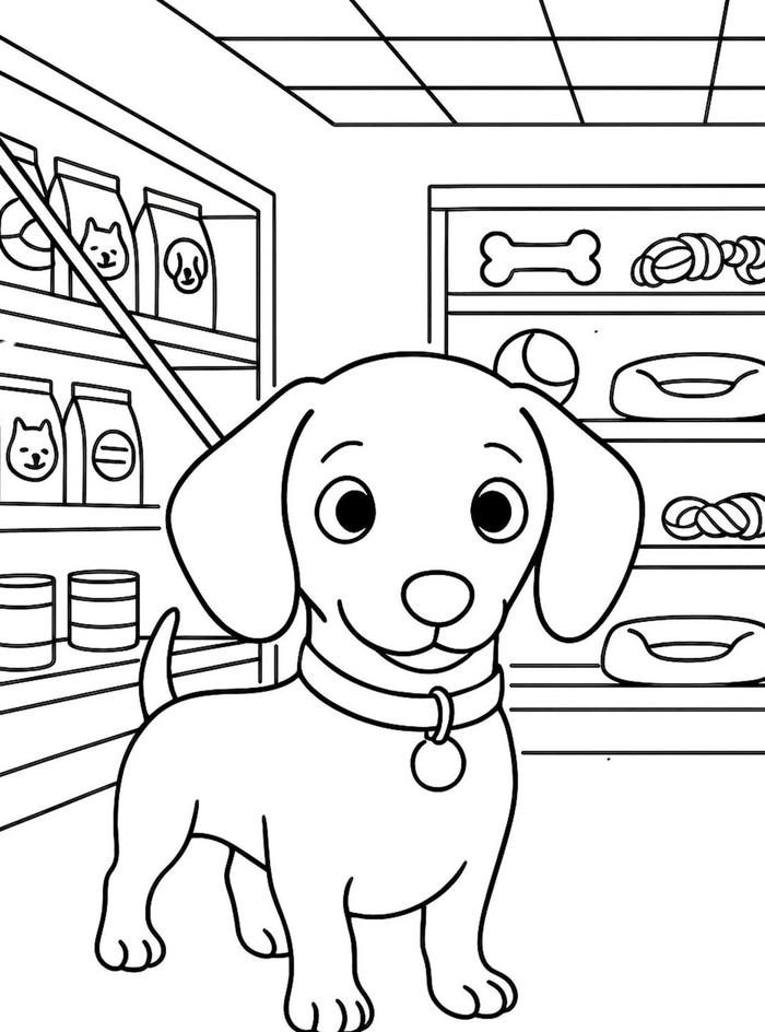 tranh tô màu con chó đeo vòng cổ