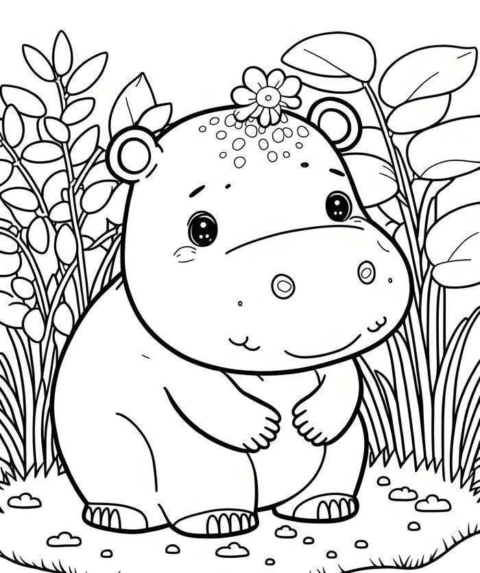 tranh tô màu con hà mã mũm mĩm