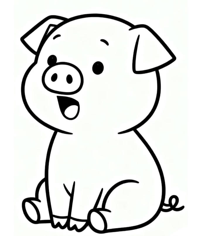 tranh tô màu con vật chú heo con ủn ỉn