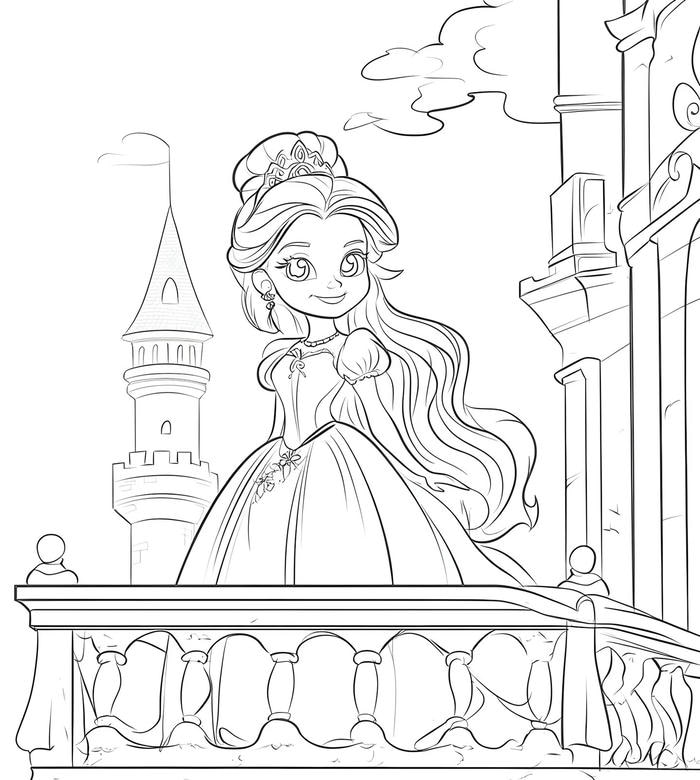 tranh tô màu công chúa bước ra lâu đài