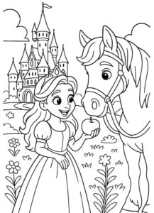 tranh tô màu công chúa cho ngựa ăn