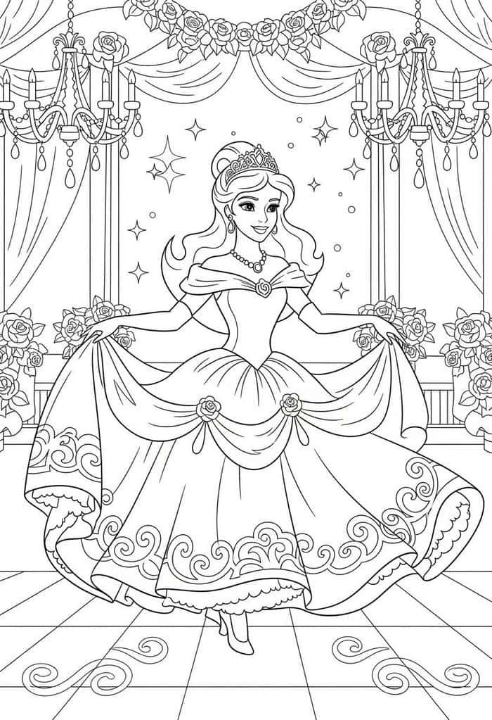 tranh tô màu công chúa dạ hội đẹp
