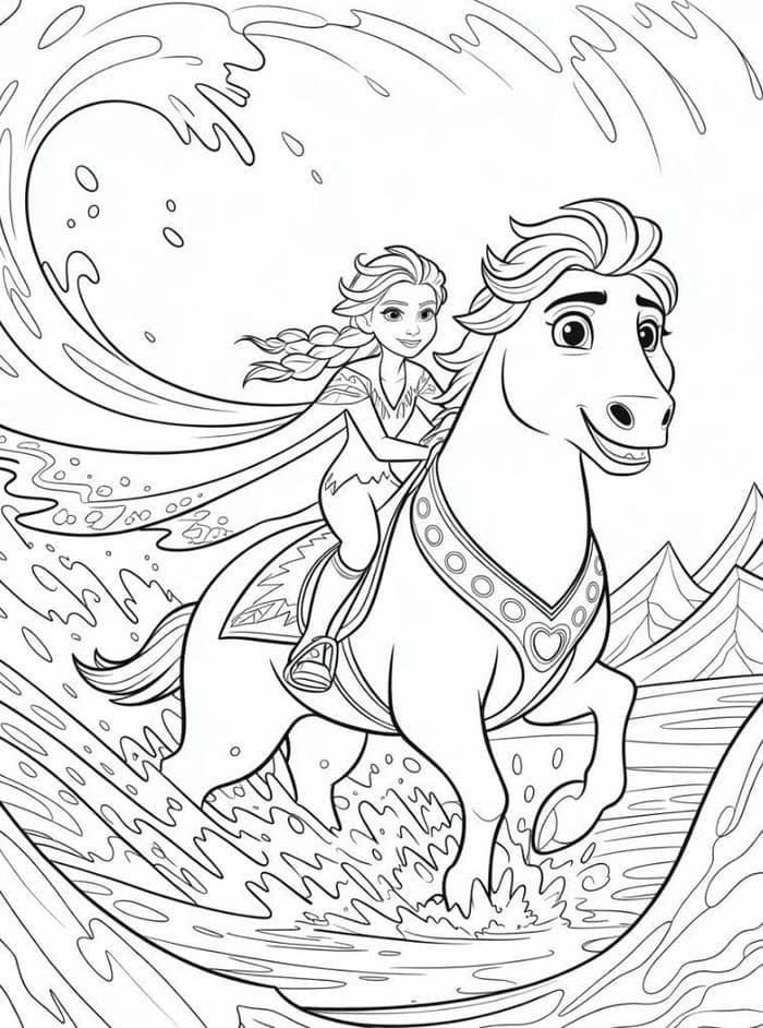 tranh tô màu công chúa elsa cưỡi ngựa