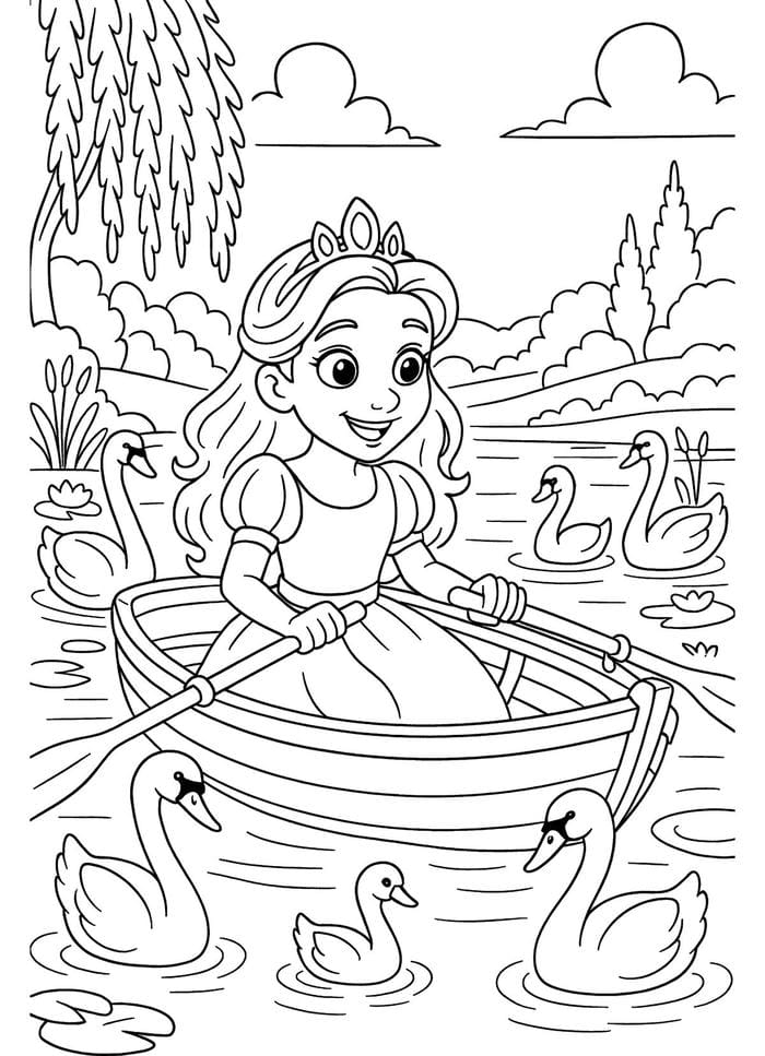 tranh tô màu công chúa trèo thuyền