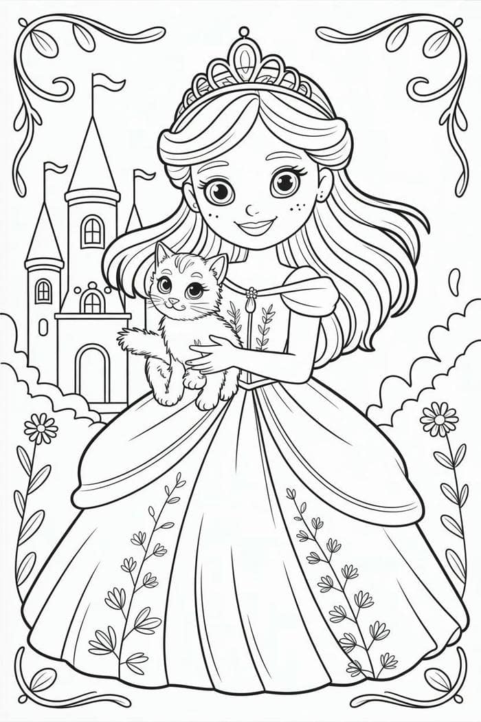 tranh tô màu công chúa và mèo