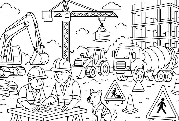 tranh tô màu công nhân lao động cần mẫn