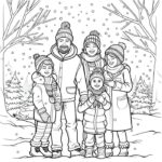 tranh tô màu gia đình cùng đón tuyết