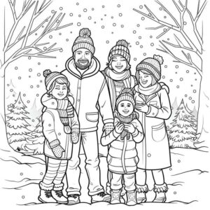 tranh tô màu gia đình cùng đón tuyết