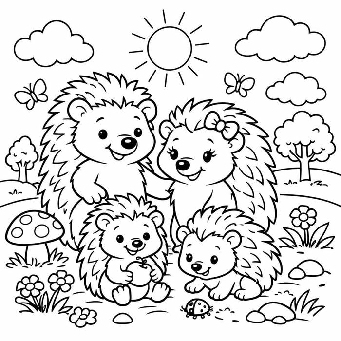 tranh tô màu gia đình nhà nhím