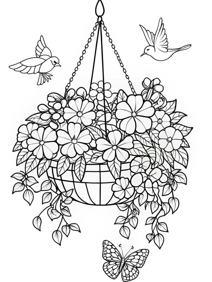 tranh tô màu giỏ hoa đơn giản