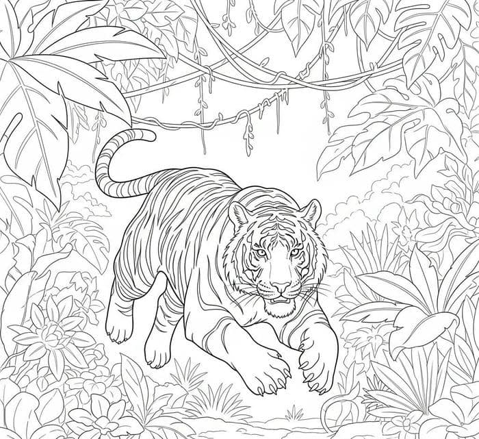 tranh tô màu hổ chạy trong rừng