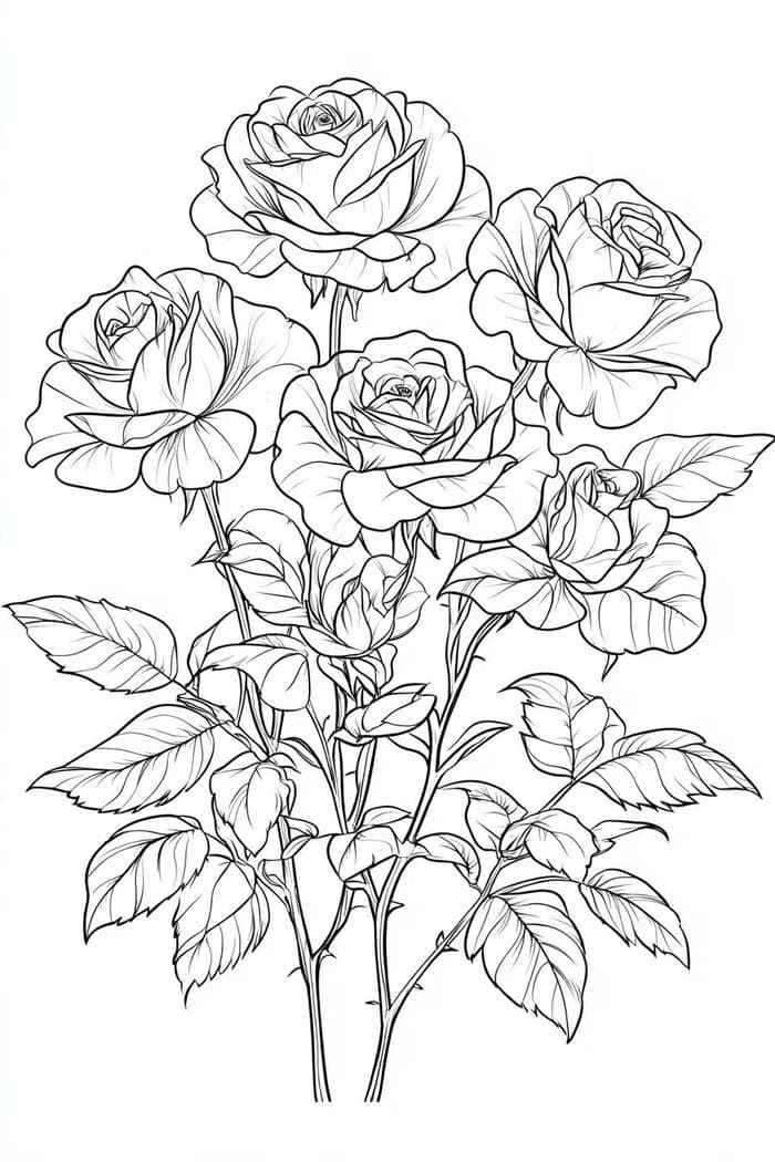 tranh tô màu hoa hồng gai