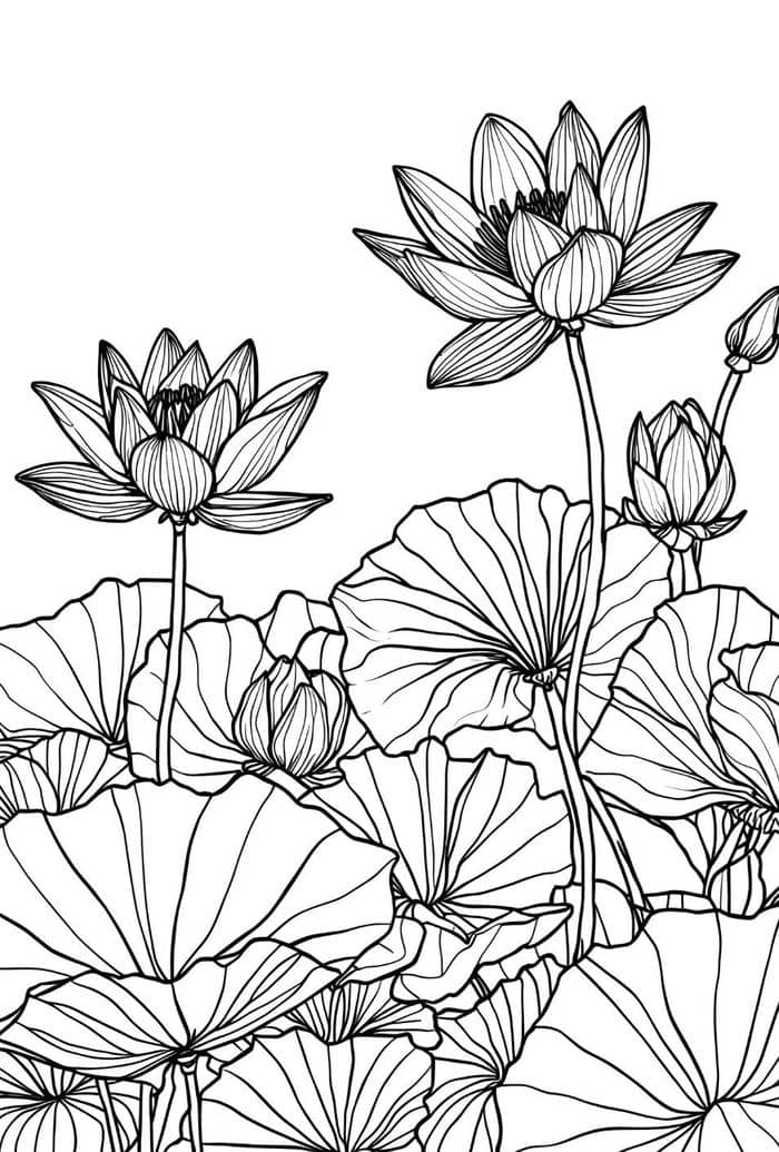 tranh tô màu hoa sen bên hồ
