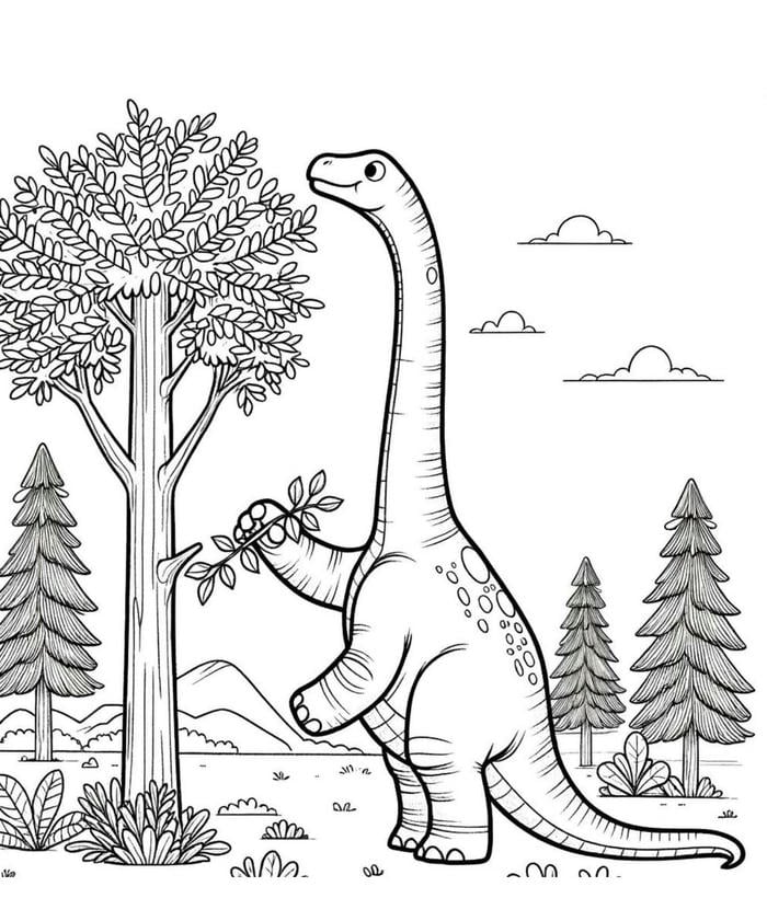tranh tô màu khủng long ăn lá cây