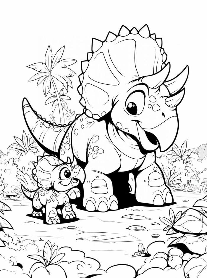 tranh tô màu khủng long ba sừng