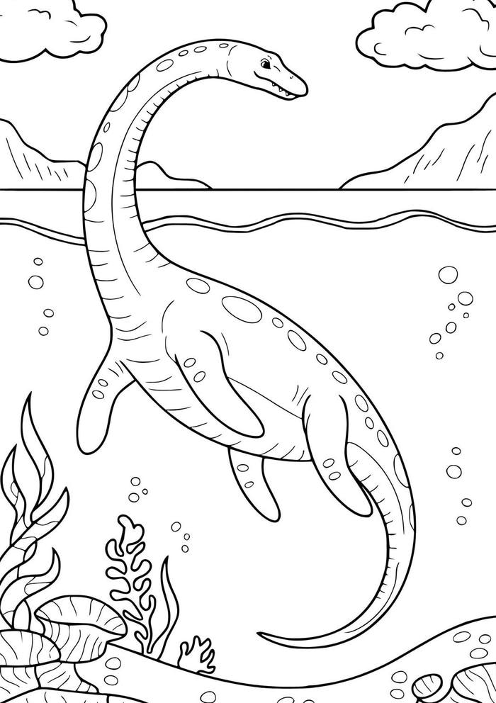 tranh tô màu khủng long dưới nước