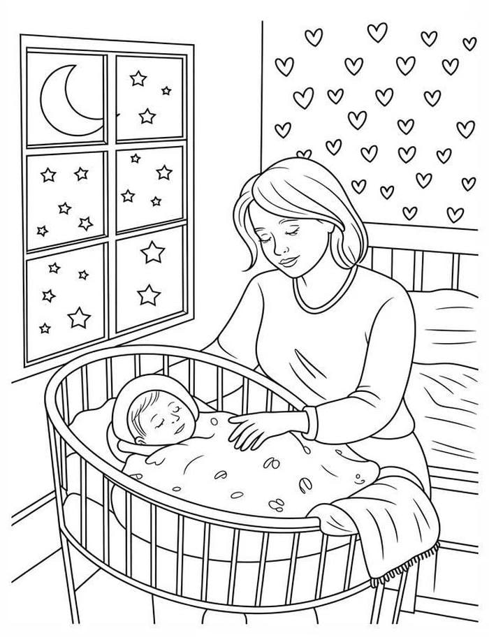 tranh tô màu mẹ ru con ngủ