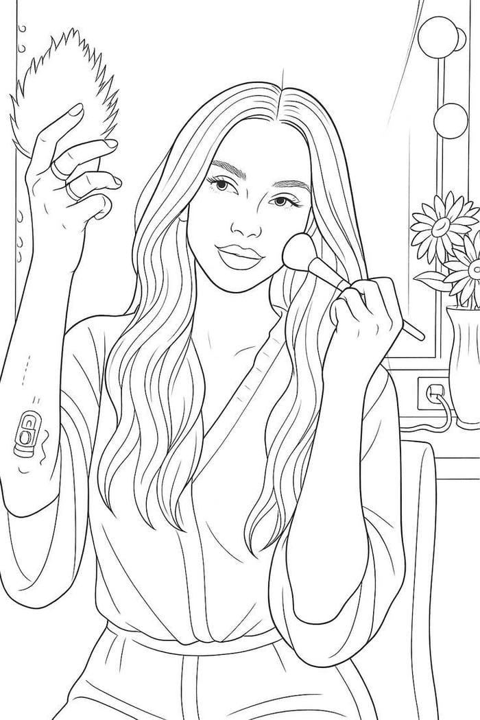 tranh tô màu mẹ trang điểm