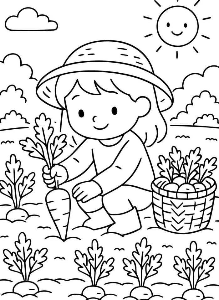 tranh tô màu nghề trồng rau sạch