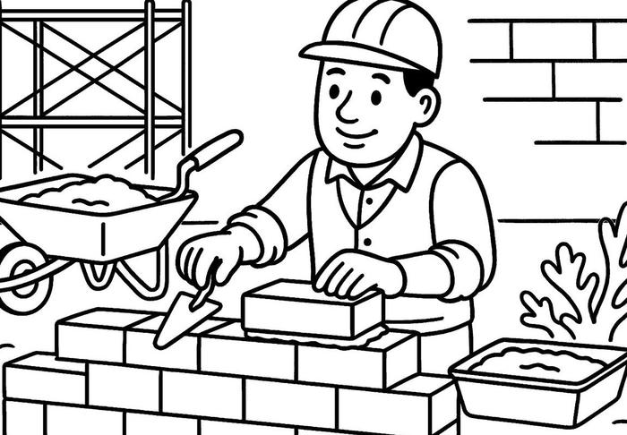 tranh tô màu nghề xây dựng chú công nhân