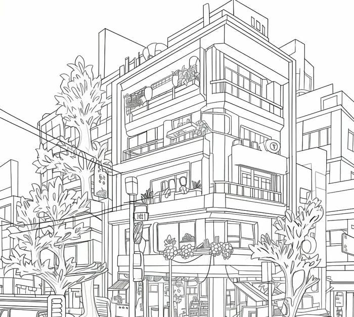 tranh tô màu ngôi nhà cao tầng đẹp