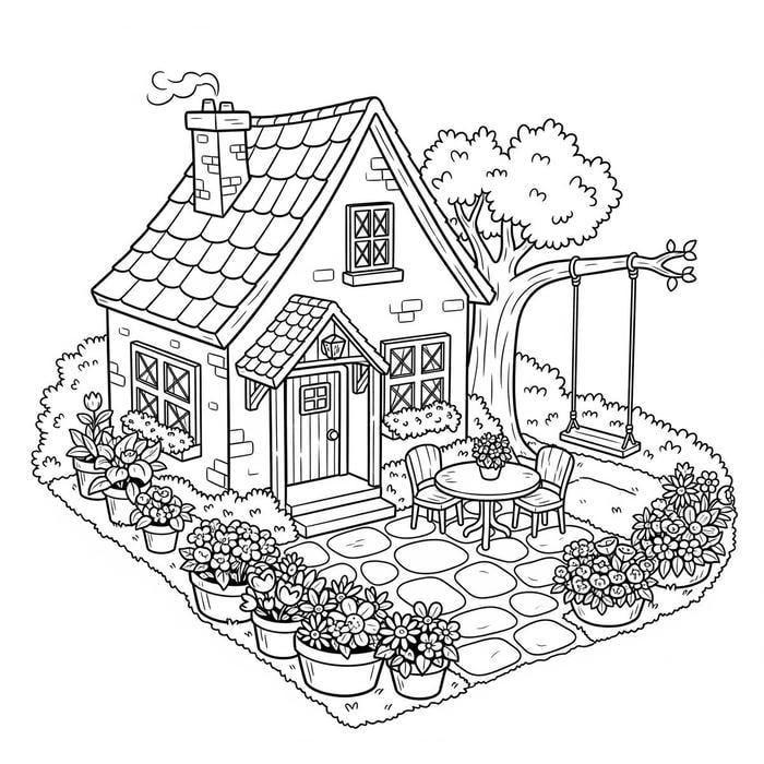 tranh tô màu ngôi nhà có ống khói