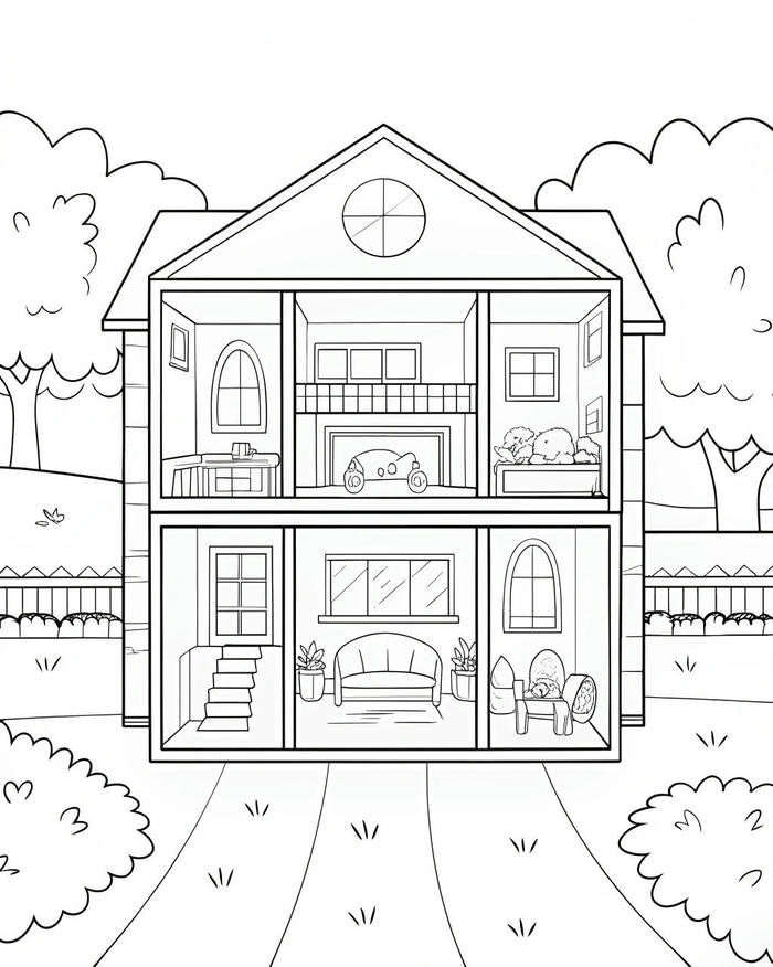 tranh tô màu ngôi nhà hai tầng đẹp