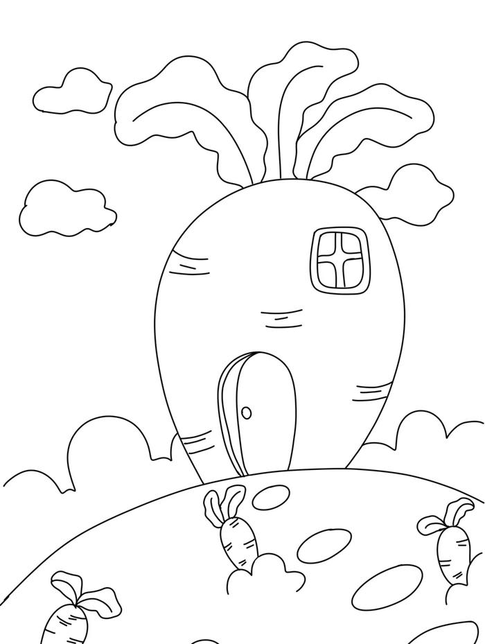 tranh tô màu ngôi nhà hình cà rốt