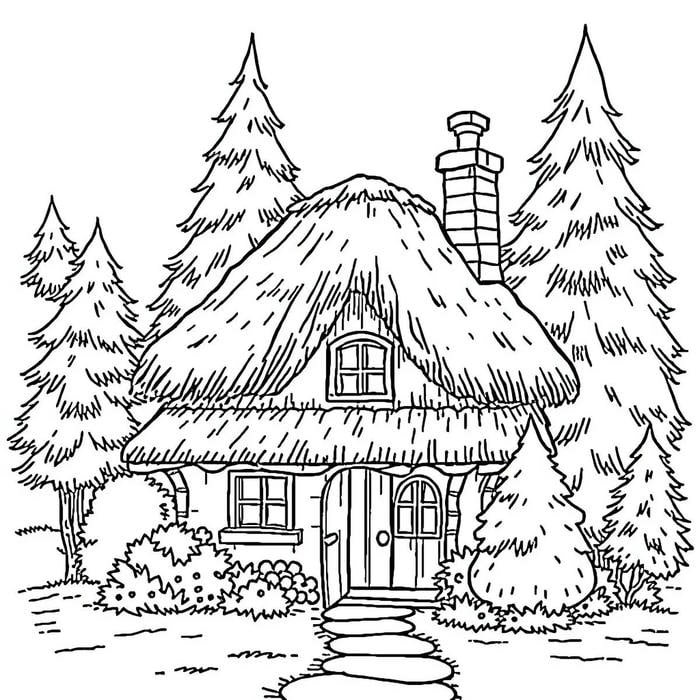 tranh tô màu ngôi nhà mái rơm