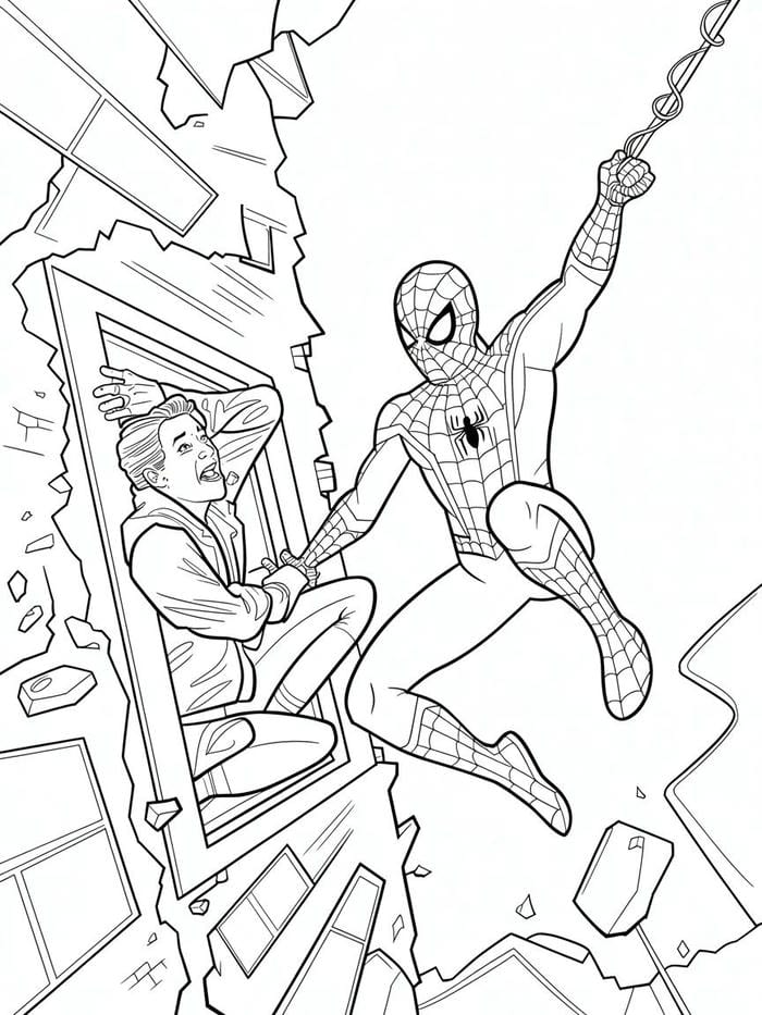 tranh tô màu người nhện cứu người