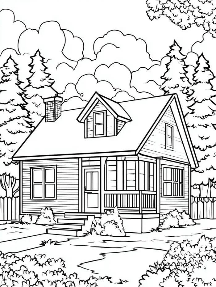 tranh tô màu nhà gỗ trong rừng