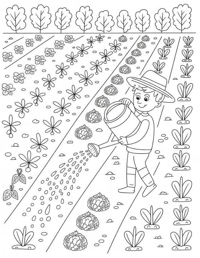 tranh tô màu nông dân làm việc đồng áng