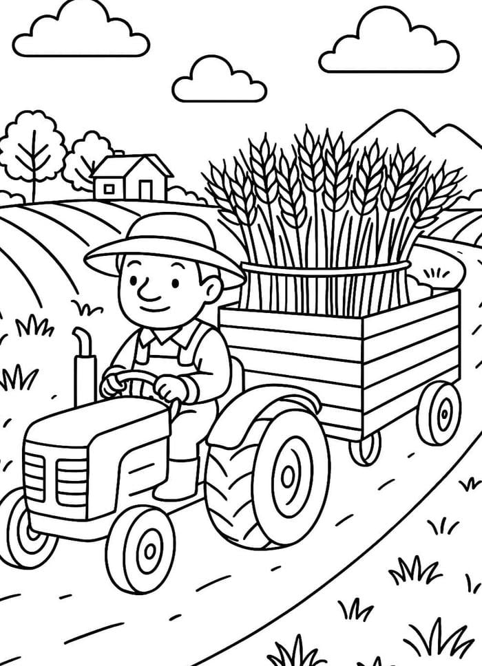 tranh tô màu nông dân mang lúa về nhà